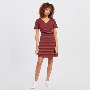 Draper James Striped Red and Navy V-Neck Dress